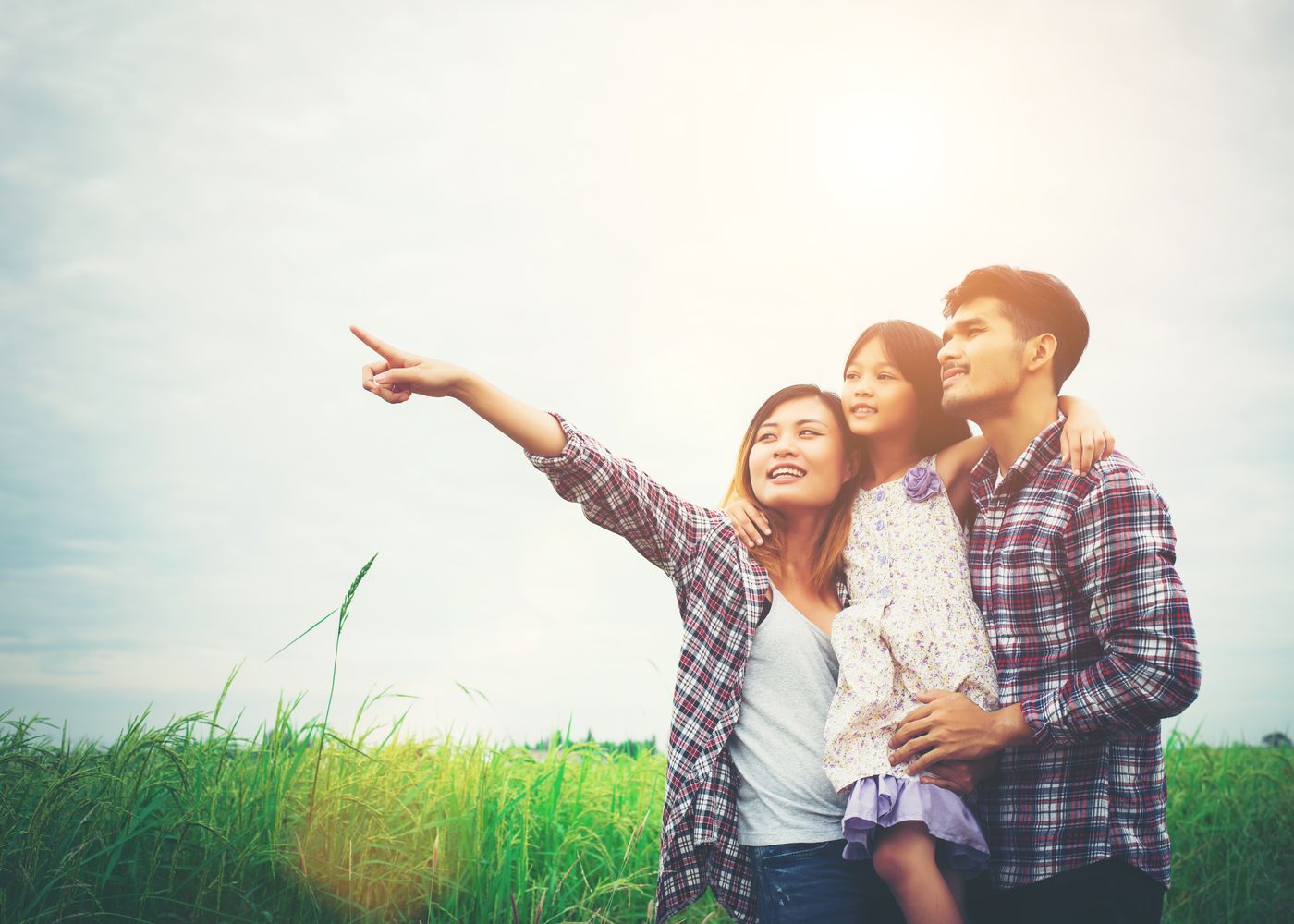Family reviewing investments together