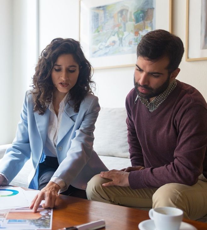 Relationship manager explaining a statement to a client